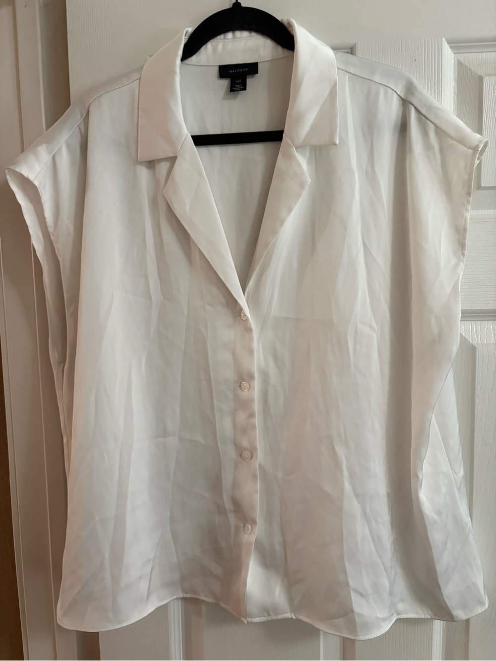 Halogen short sleeve collared button up blouse top minimalist office career XXL